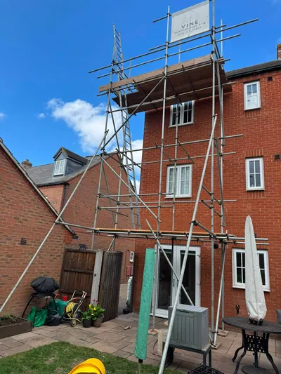 Two-storey residential scaffolding setup